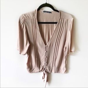 Abercrombie & Fitch Tie Front Pink Blouse